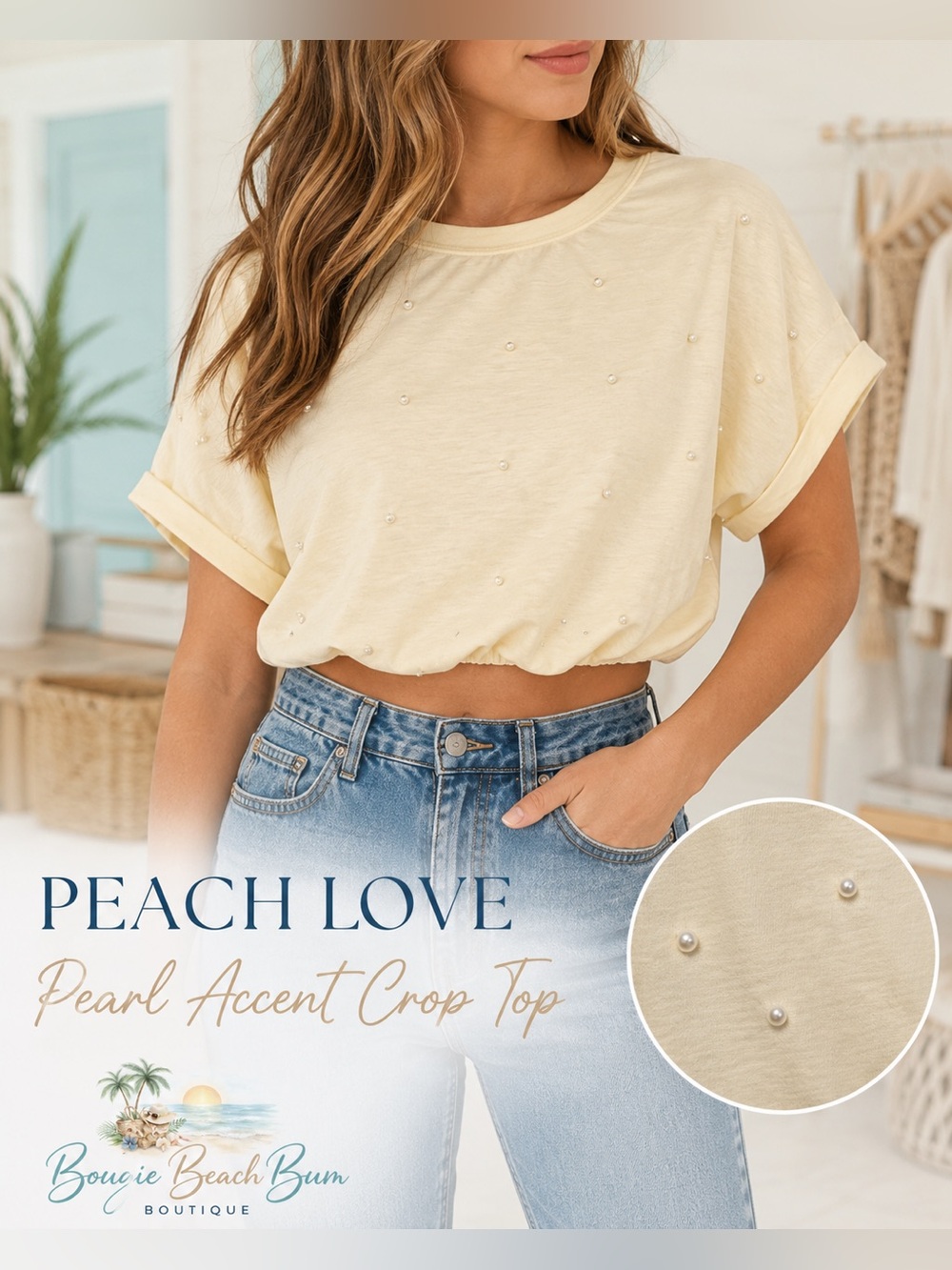 Peach Love California Pearl Detail Cropped Top